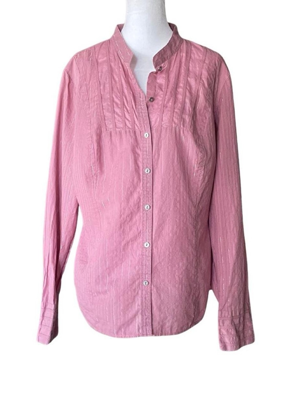 Calvin Klein Jeans Metallic Stripe Pintuck Blouse in Dusty Pink  - Size XL